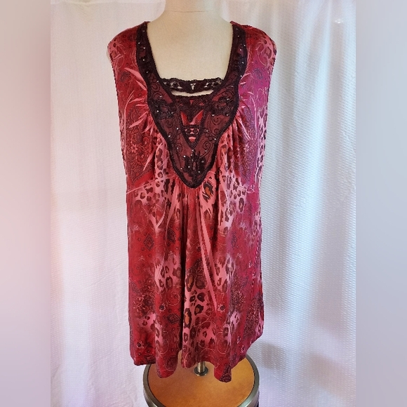 APT 9 Women's Top Plus Size 2X Y2K Babydoll Studded Lace Pink Sleeveless… - Picture 1 of 12